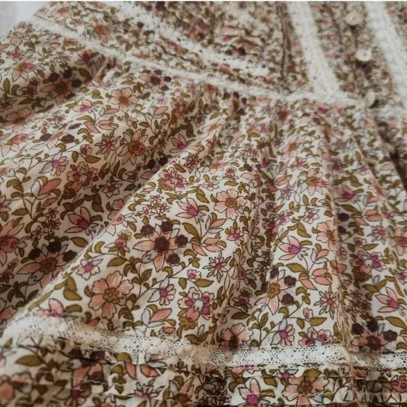 Veronica Beard Cream Brown green pink Mini Dress lace tiered l/s sz 8 - Picture 5 of 7